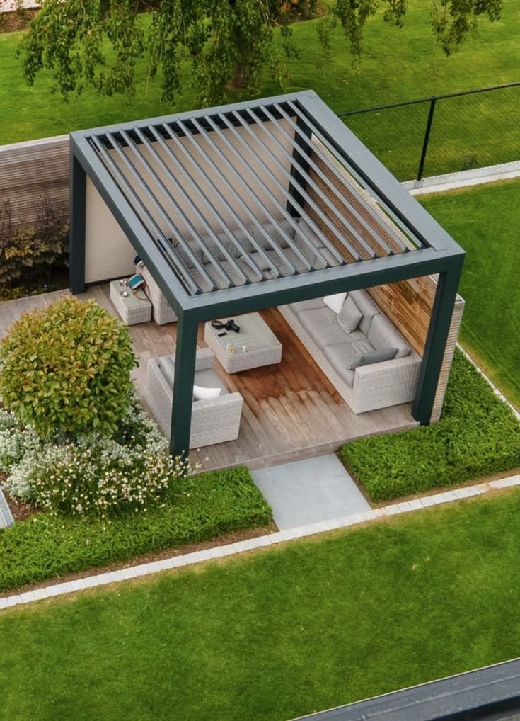 برجولة حديد "مودرن" بنظام الشرائح المتداخلة.